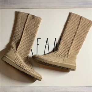 Ugg Knit Woven Boots Camel Tan Brown